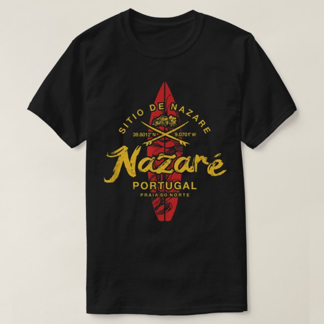 Nazare Portugal Vintage Surfing 498 T-Shirt (Design vorne)