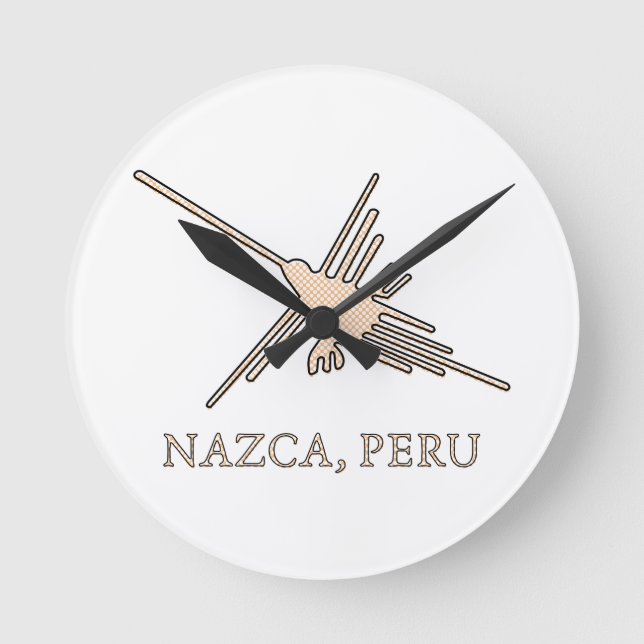 Nazca Hummingbird Geoglyph Newsprint Runde Wanduhr (Vorderseite)