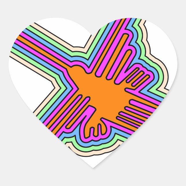 Nazca Hummingbird Peru Zeichnend Herz-Aufkleber (Vorderseite)