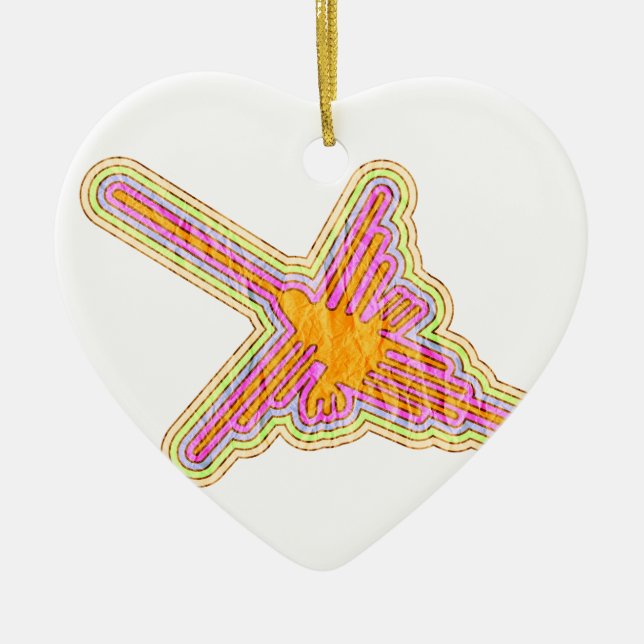 Nazca Lines Hummingbird mit zerknittertem Papieref Keramik Ornament (Vorne)