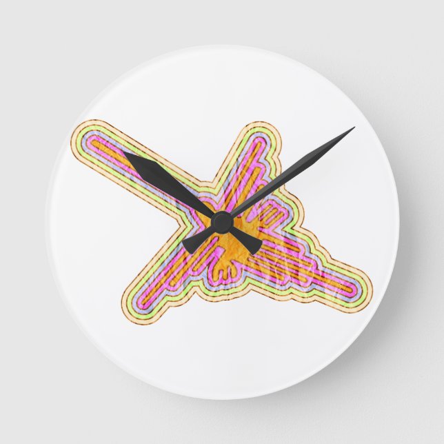 Nazca Lines Hummingbird mit zerknittertem Papieref Runde Wanduhr (Vorderseite)