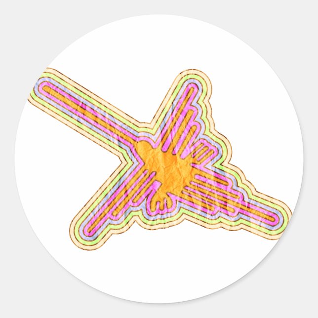 Nazca Lines Hummingbird mit zerknittertem Papieref Runder Aufkleber (Vorderseite)