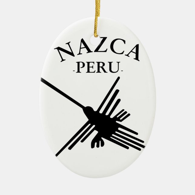 Nazca Peru Hummingbird mit geschwungenem Text Keramik Ornament (Vorne)