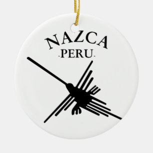 Nazca Peru Hummingbird mit geschwungenem Text Keramik Ornament