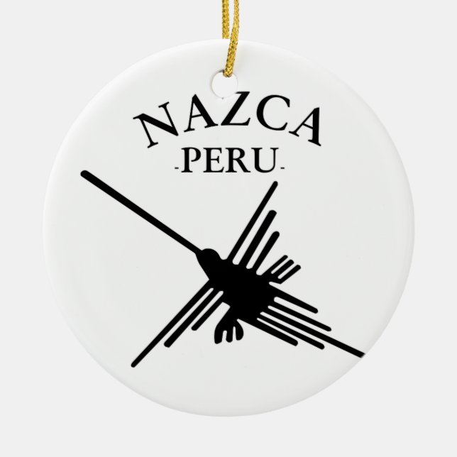 Nazca Peru Hummingbird mit geschwungenem Text Keramik Ornament (Vorne)