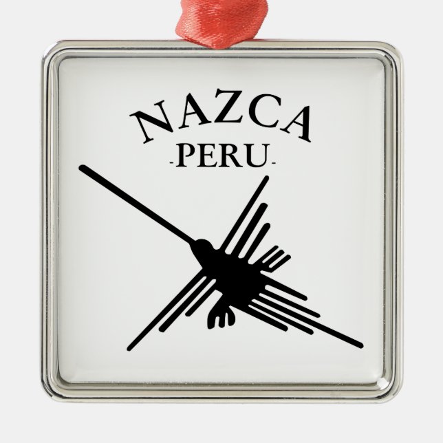 Nazca Peru Hummingbird mit geschwungenem Text Ornament Aus Metall (Vorne)