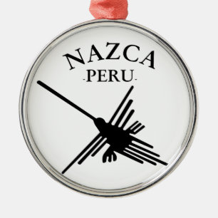 Nazca Peru Hummingbird mit geschwungenem Text Silbernes Ornament