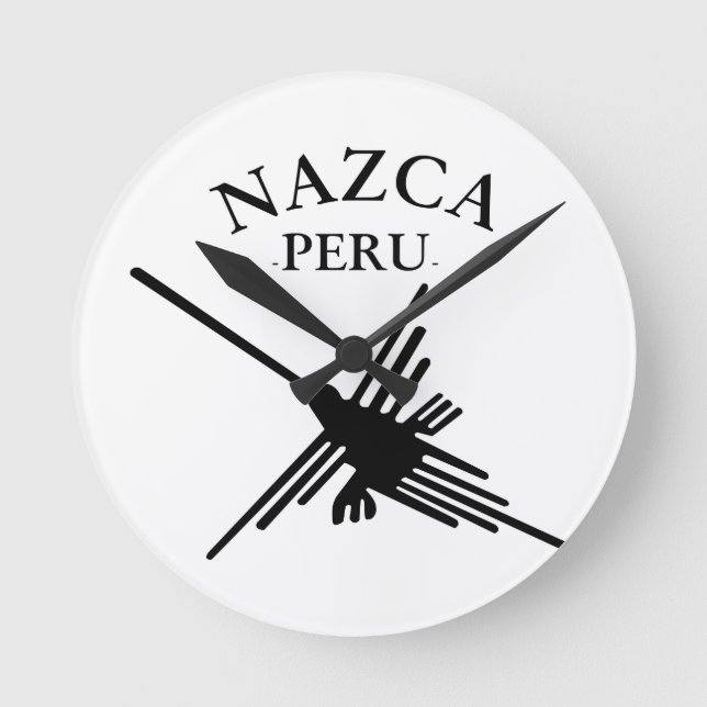 Nazca Peru Hummingbird mit kurvigem Text Runde Wanduhr (Vorderseite)
