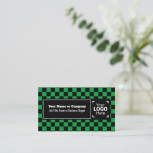 Nazzy Green / Black Checkered Own Text, QR, Logo Visitenkarte