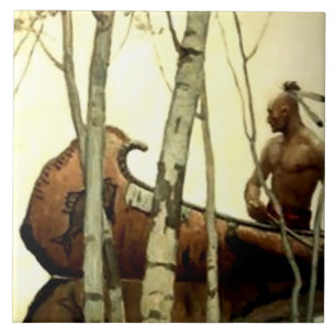 NC Wyeth Historienmalerei Indianisches Kanu #2 Fliese