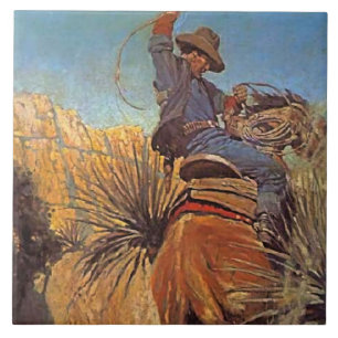 NC Wyeth Malerei "Pferd springt vor Schlange weg" Fliese