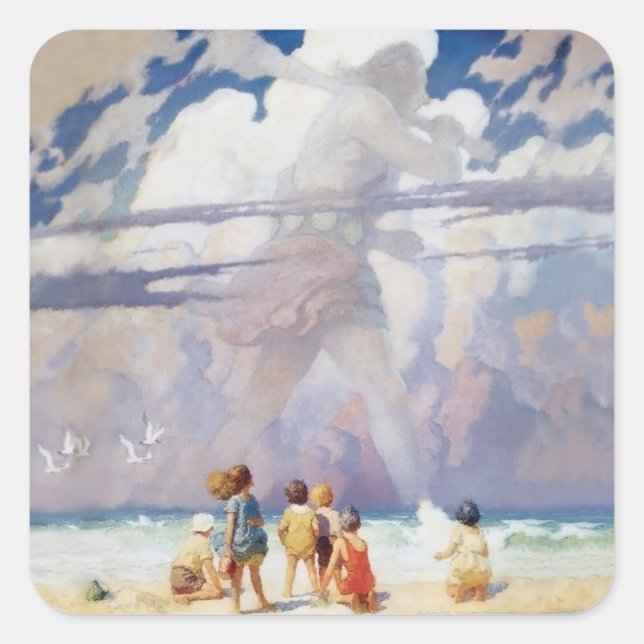 NC Wyeth The Giant Artwork Beach Coastal Quadratischer Aufkleber (Vorderseite)