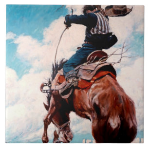 NC Wyeth Western Painting „Bucking“ Fliese