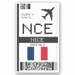 NCE Nice, France Boarding Pass - Airport Travel Aufkleber