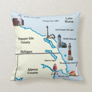 NE Lower Michigan Lighthouses Square Kopfkissen Kissen