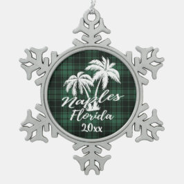 Neapel Beach Florida Palm Green Kariert Schneeflocken Zinn-Ornament