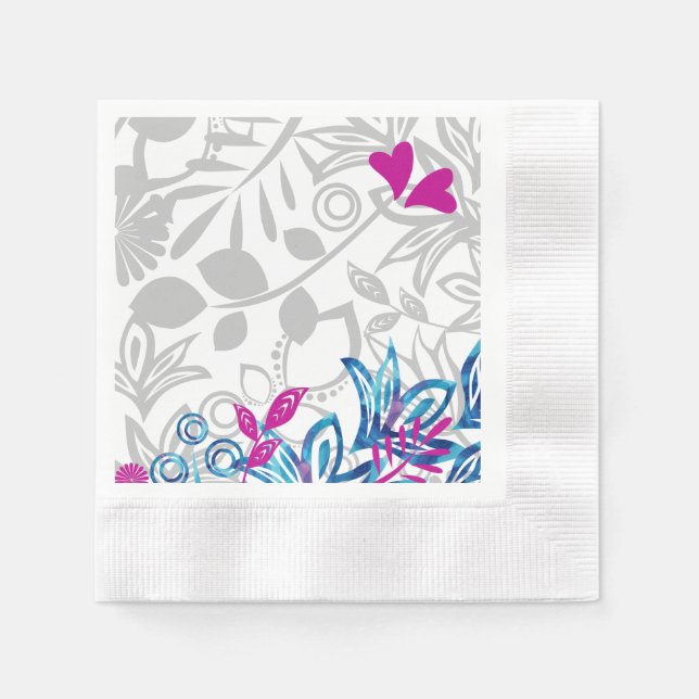 Neapel, blau, rosa, hellgraues Blumenpapier Serviette (Vorderseite)