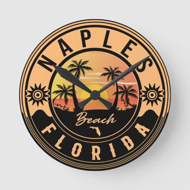 Neapel Florida Beach Retro Sunset Souvenirs Runde Wanduhr (Vorderseite)