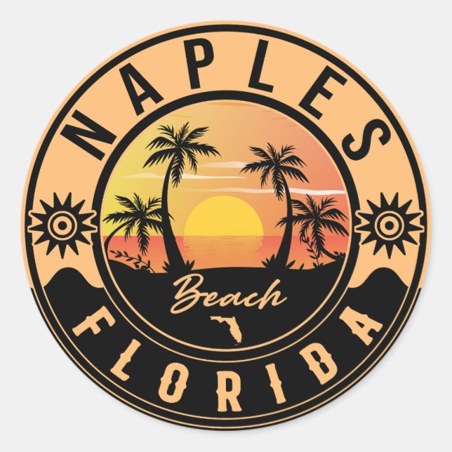 Neapel Florida Beach Retro Sunset Souvenirs Runder Aufkleber (Vorderseite)