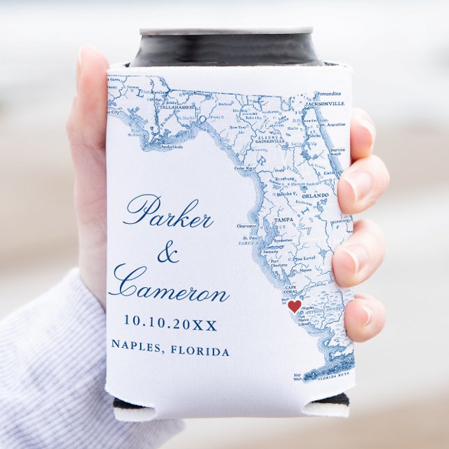 Neapel Florida Karte Elegante Wedding Gevor Dosenkühler (Elegant Naples Florida Wedding Coozie from with Map of Florida and heart Coastal Map Designs )