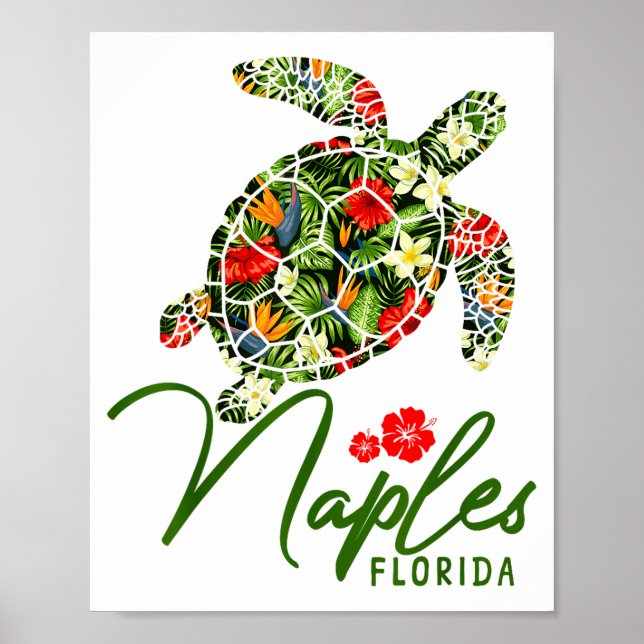 Neapel Florida Meeresschildkröte Tropischer Hibisk Poster (Vorne)