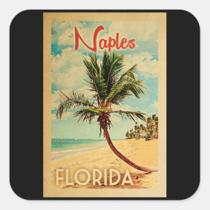 Neapel Florida Palm Tree Beach Vintage Reisen Quadratischer Aufkleber