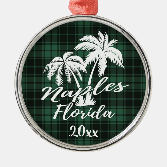 Neapel Florida Palm Tree Green Kariert Ornament Aus Metall (Vorne)