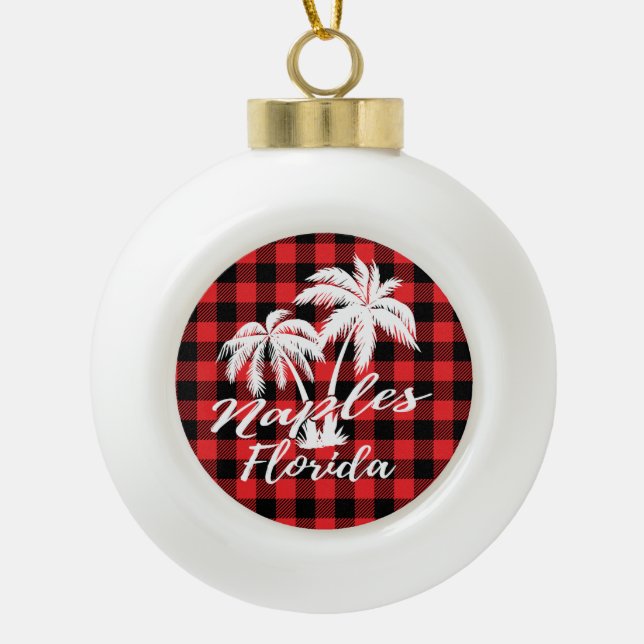 Neapel Florida Palm Trees Beach Red Kariert Keramik Kugel-Ornament (Vorderseite)