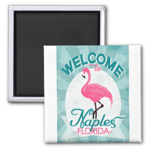 Neapel Florida Pink Flamingo - Vintage Retro-Reise Magnet