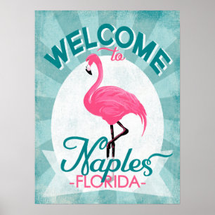 Neapel Florida Rosa Flamingo - Vintage Retro Reise Poster