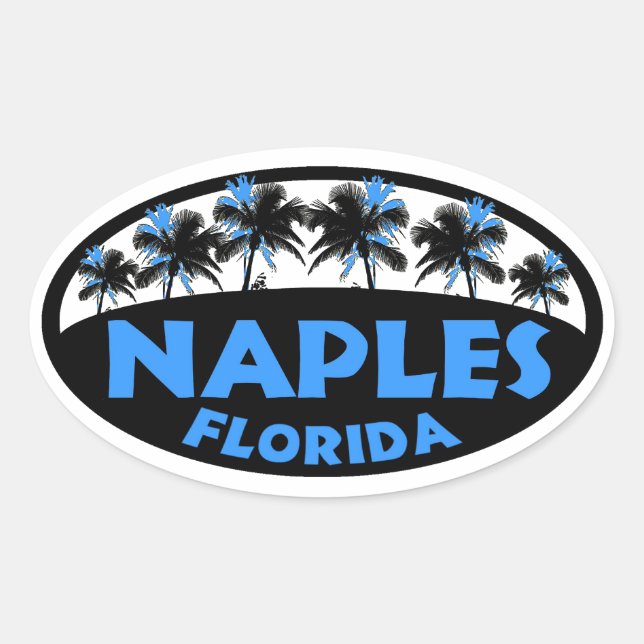 Neapel Florida schwarz-blaue Palmen Ovaler Aufkleber (Vorderseite)