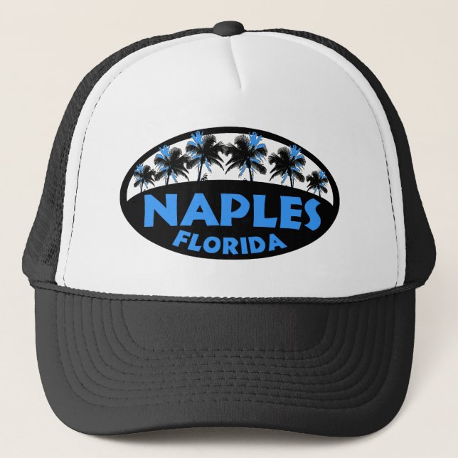 Neapel Florida schwarz blaue Palmen Truckerkappe (Vorderseite)