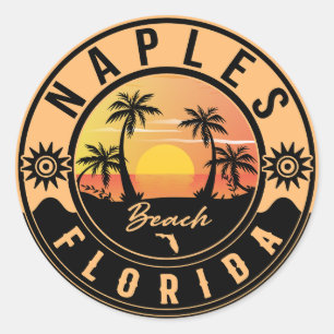 Neapel Florida Strand Retro Sonnenuntergang Souven Runder Aufkleber