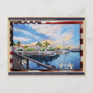 Neapel Island Long Beach California Linde + Fahne  Postkarte