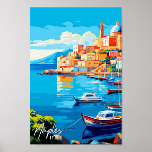Neapel Italien Art Vintage Reise Illustration Poster