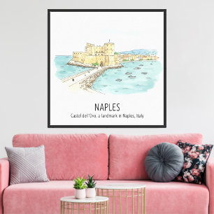 Neapel Italien Reise Kunst: Castel dell'Ovo Aquare Leinwanddruck