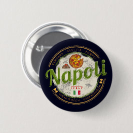 Neapel Italien Retro Vesuv und Pizza Vintag Button