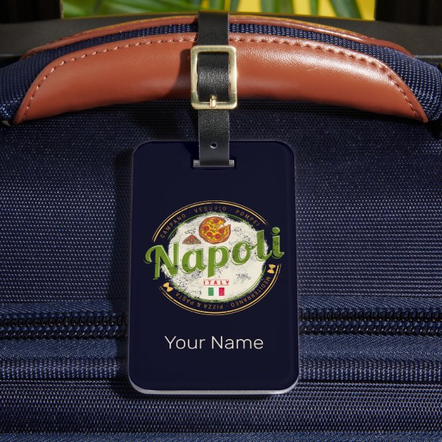 Neapel Italien Retro Vesuv und Pizza Vintag Gepäckanhänger (Vorderseite Insitu 2)