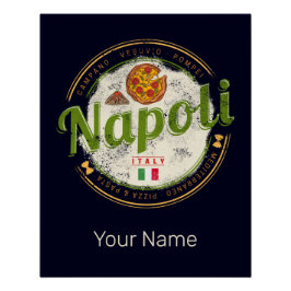 Neapel Italien Retro Vesuv und Pizza Vintag Poster