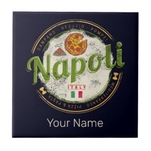Neapel Italien Retro Vesuv und Pizza Vintage Fliese