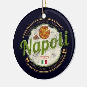 Neapel Italien Retro Vesuv und Pizza Vintage Keramik Ornament
