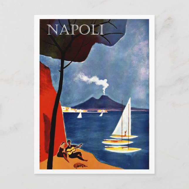 Neapel, Italien, Segelboot an der Küste Postkarte (Vorderseite)