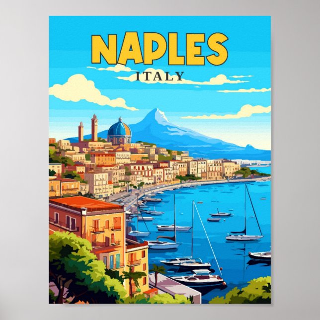 Neapel Italien Vintage Reise Illustration Poster (Vorne)