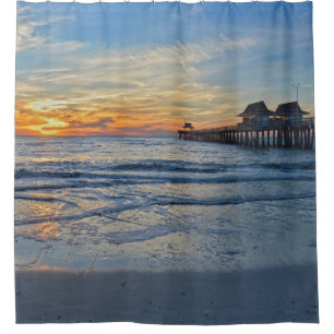 Neapel-Strand, Florida, Pier am Sonnenuntergang Duschvorhang