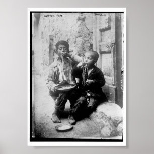 "Neapel type" (zwei Jungen essen Pasta) Vintag Poster