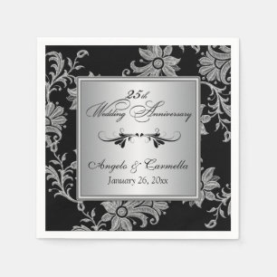 Neapel zum 25. Hochzeitstag, schwarz, silber Serviette