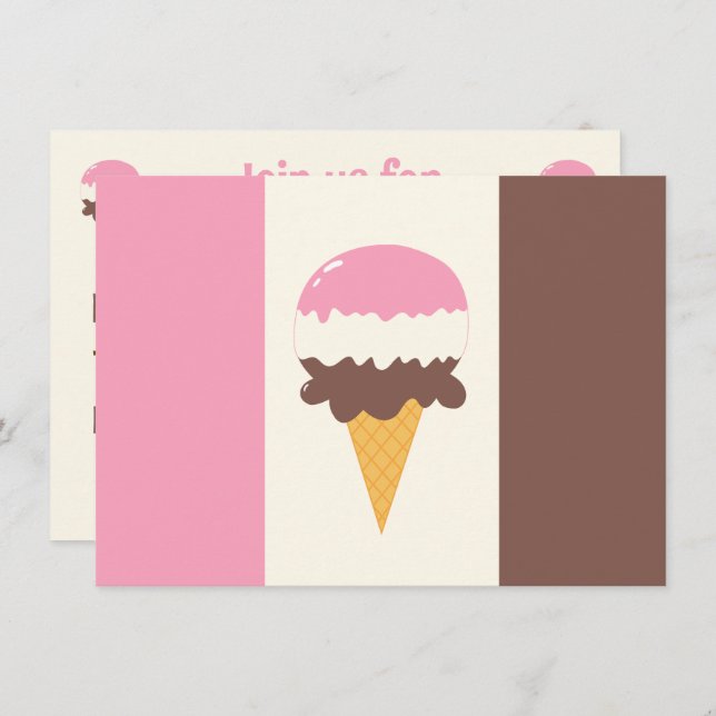 Neapolitan Ice Creme Cone Einladung (Vorne/Hinten)