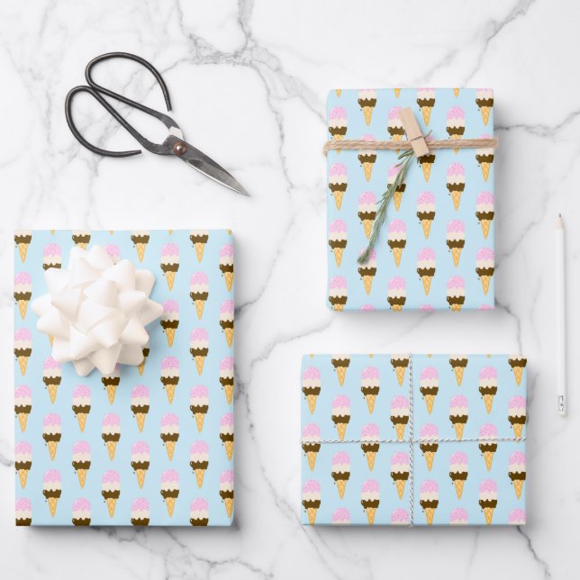 Neapolitan Ice Creme Cone Muster Geschenkpapier Set (Vorderseite)