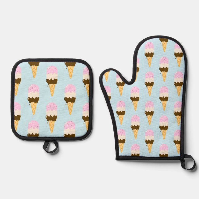 Neapolitan Ice Creme Cone Muster Ofenhandschuh & Topflappen-Set (Vorderseite)