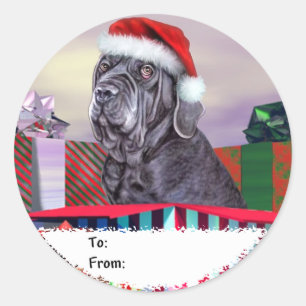 Neapolitan Mastiff Christmas Blue Gift Tags Runder Aufkleber